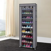 Ktaxon 10 Tiers Shoe Rack with Dustproof Cover Closet, Shoe Storage Cabinet Organizer Gray
